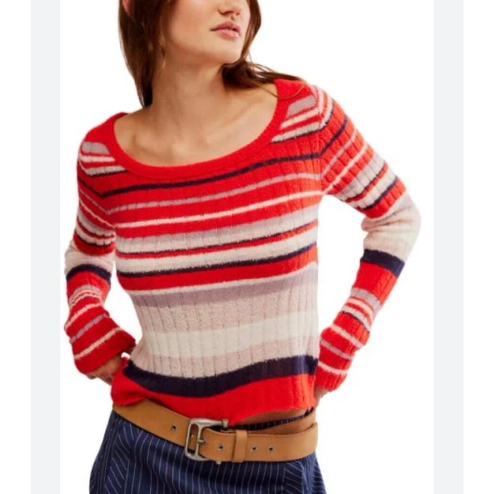 Free People Lumen Stripe Pullover in Heart Eyes Combo Small